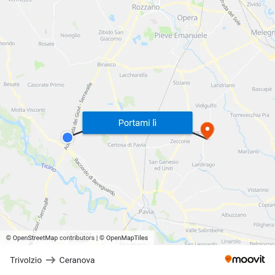 Trivolzio to Ceranova map
