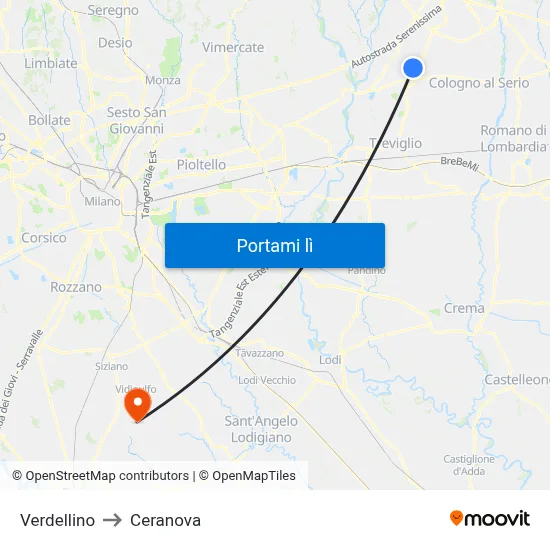 Verdellino to Ceranova map