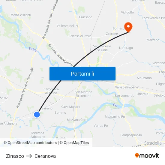 Zinasco to Ceranova map