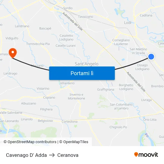 Cavenago D' Adda to Ceranova map