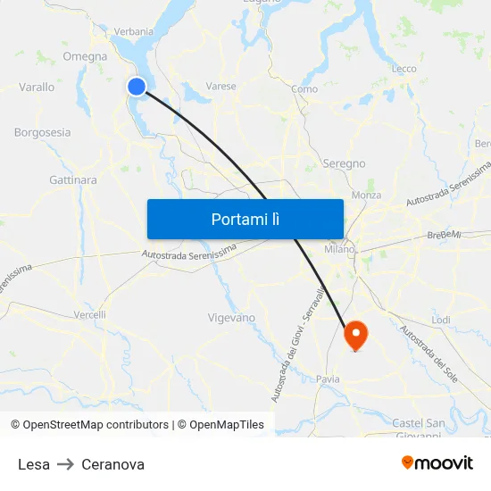 Lesa to Ceranova map
