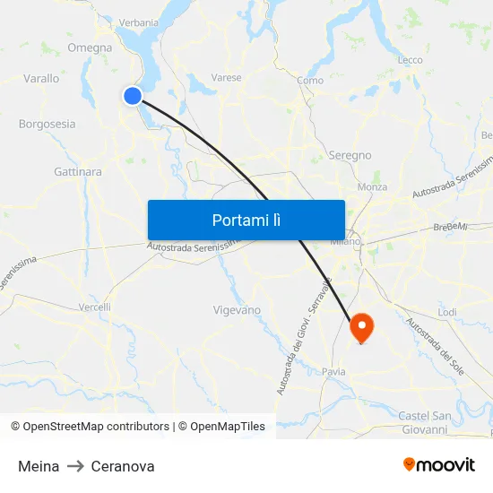 Meina to Ceranova map