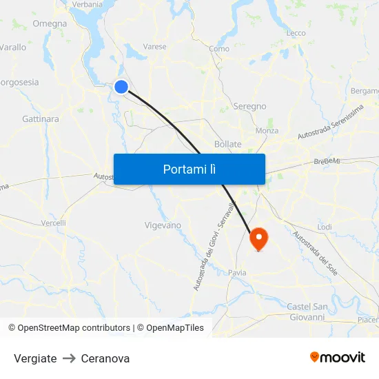 Vergiate to Ceranova map