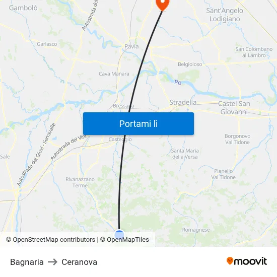 Bagnaria to Ceranova map