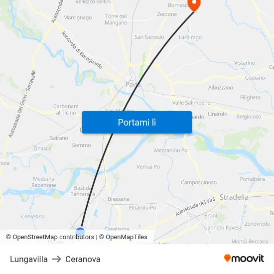 Lungavilla to Ceranova map