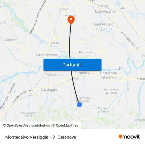 Montecalvo Versiggia to Ceranova map