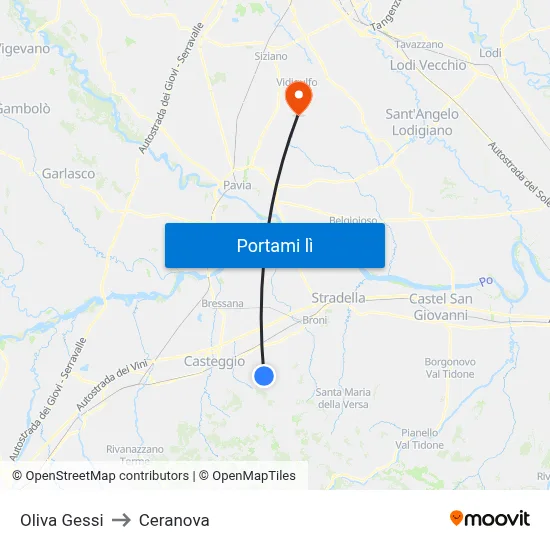 Oliva Gessi to Ceranova map