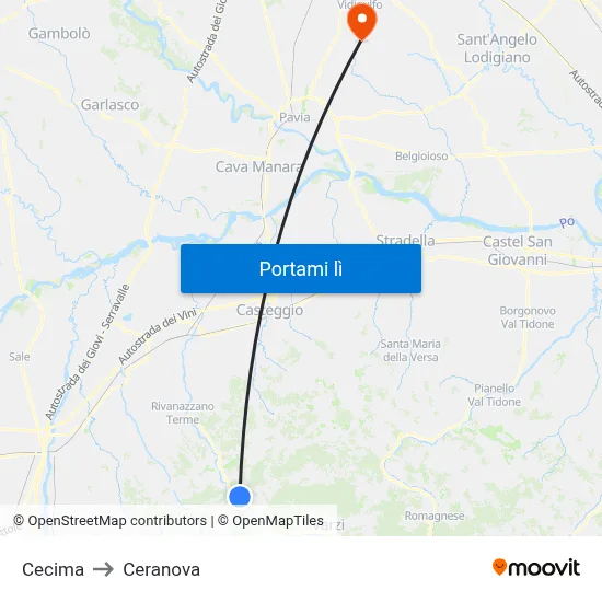 Cecima to Ceranova map