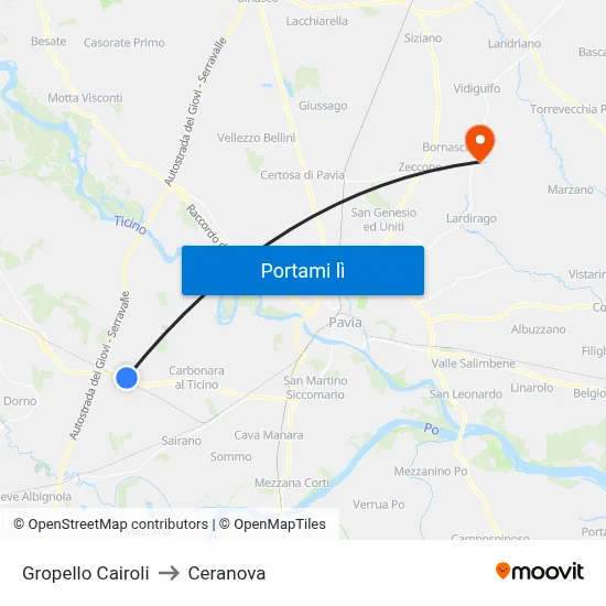 Gropello Cairoli to Ceranova map