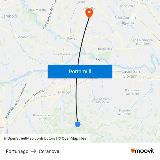 Fortunago to Ceranova map