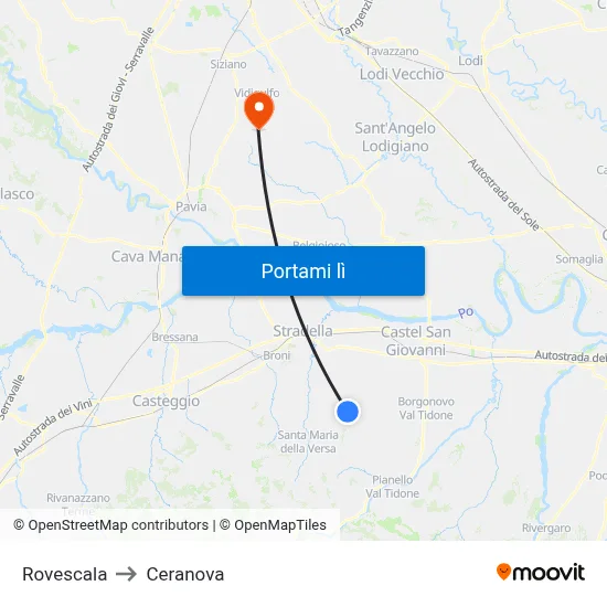 Rovescala to Ceranova map