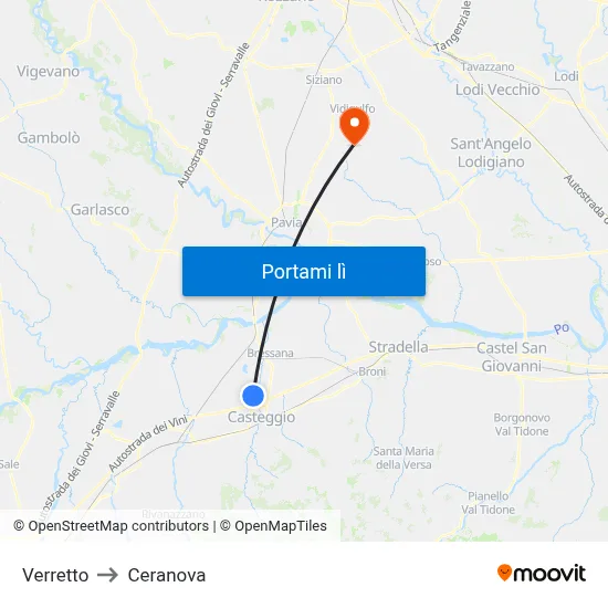 Verretto to Ceranova map