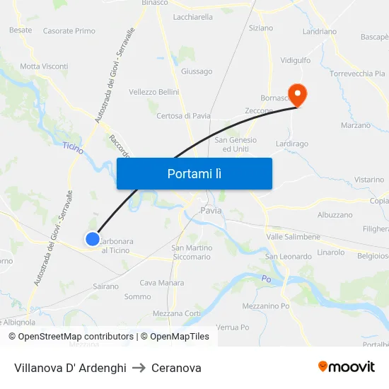 Villanova D' Ardenghi to Ceranova map