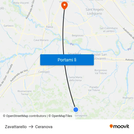 Zavattarello to Ceranova map