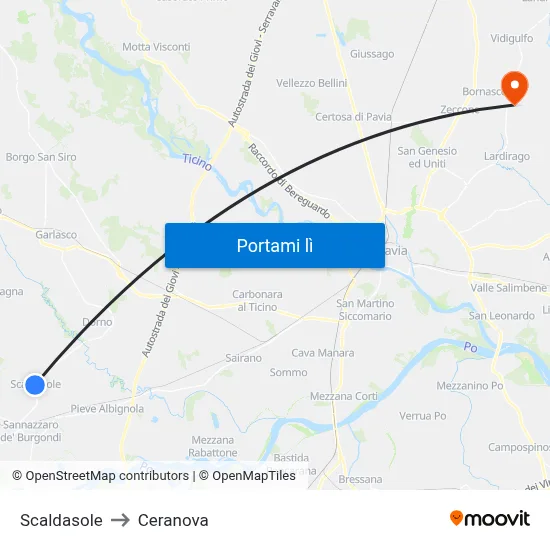 Scaldasole to Ceranova map