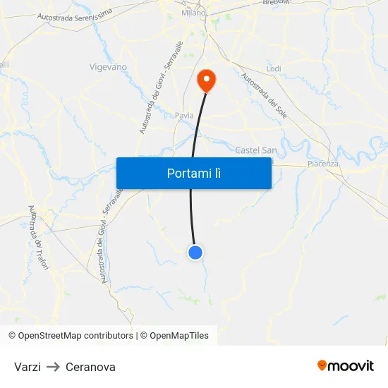 Varzi to Ceranova map