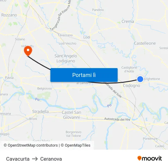 Cavacurta to Ceranova map