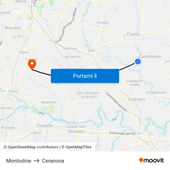 Montodine to Ceranova map