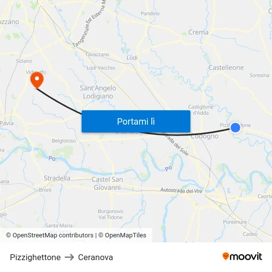 Pizzighettone to Ceranova map