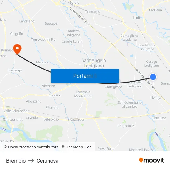 Brembio to Ceranova map