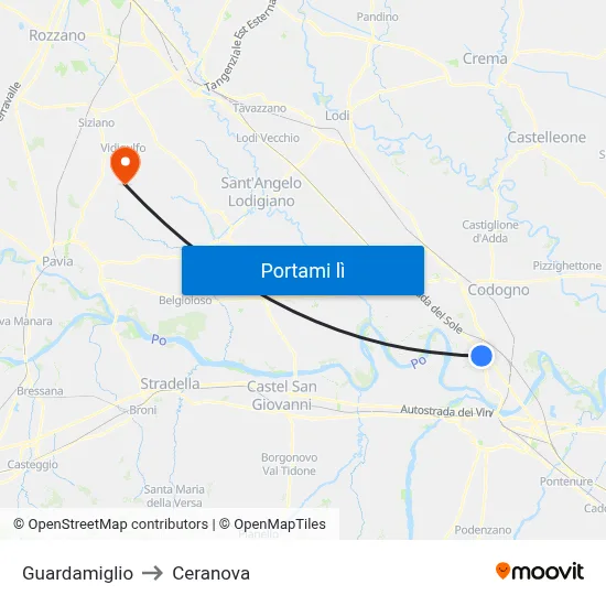 Guardamiglio to Ceranova map