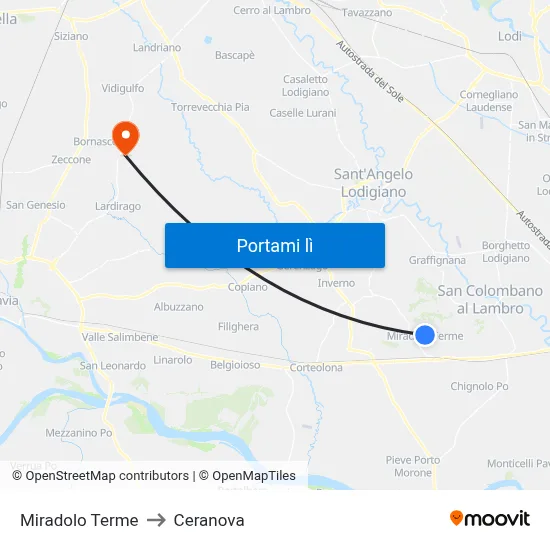 Miradolo Terme to Ceranova map