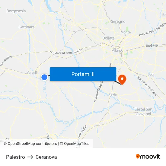 Palestro to Ceranova map