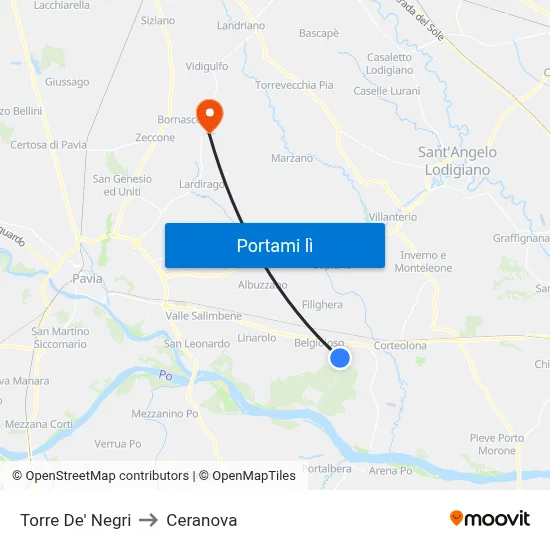 Torre De' Negri to Ceranova map