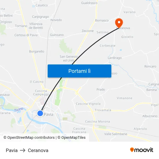 Pavia to Ceranova map