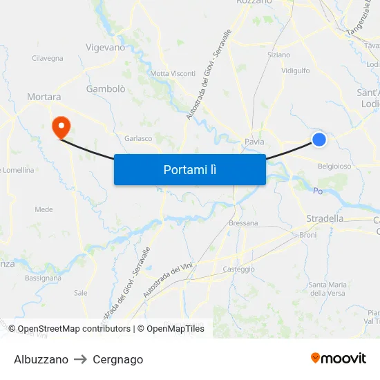 Albuzzano to Cergnago map