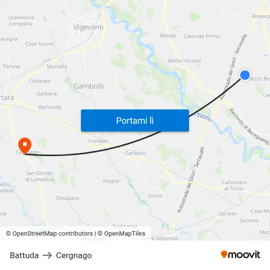 Battuda to Cergnago map