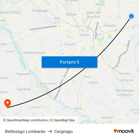 Bellinzago Lombardo to Cergnago map
