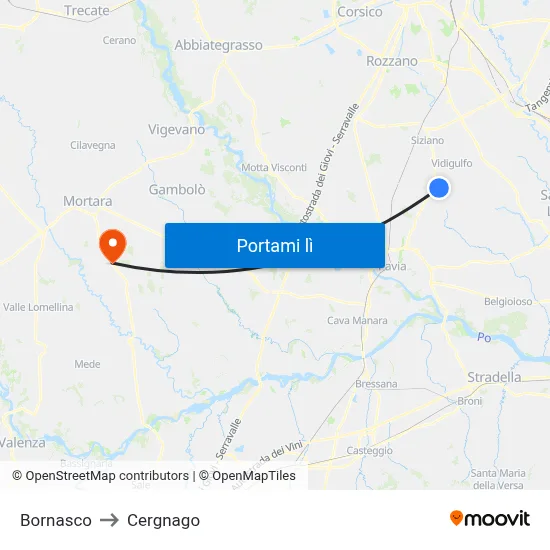 Bornasco to Cergnago map