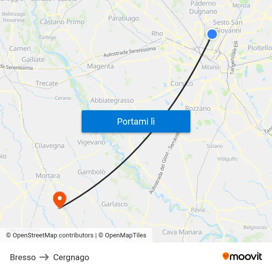 Bresso to Cergnago map