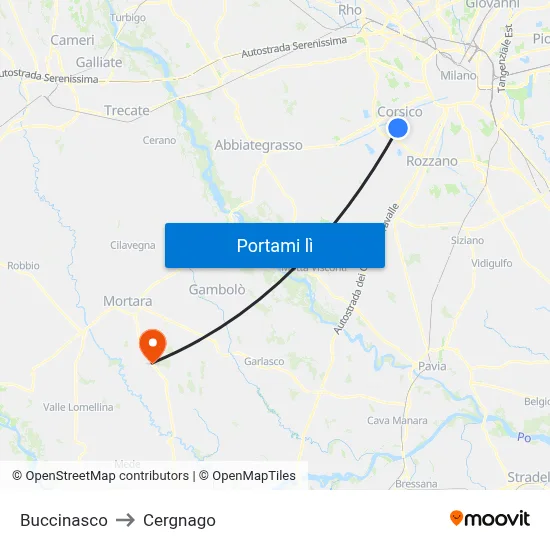 Buccinasco to Cergnago map