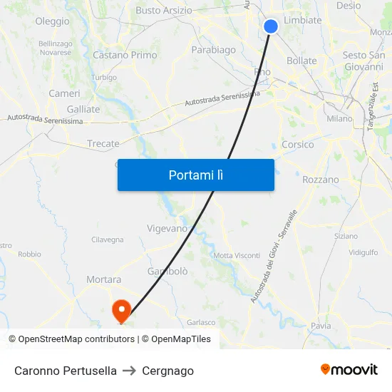 Caronno Pertusella to Cergnago map