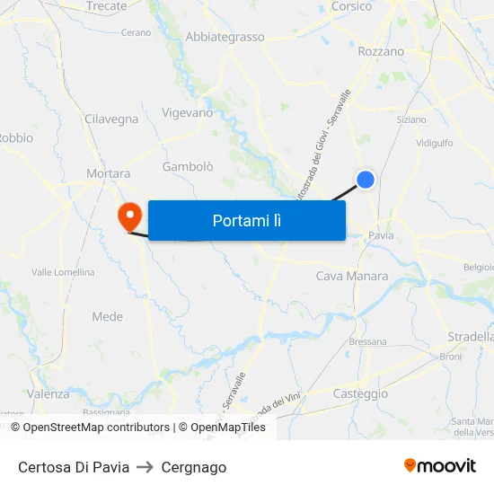 Certosa Di Pavia to Cergnago map
