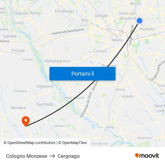 Cologno Monzese to Cergnago map