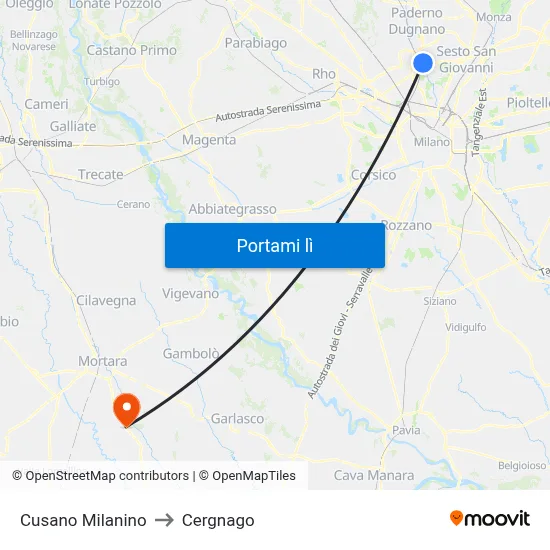 Cusano Milanino to Cergnago map