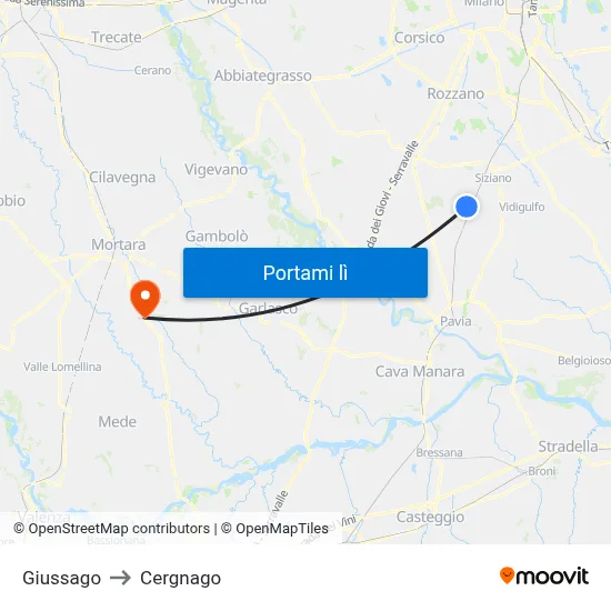 Giussago to Cergnago map