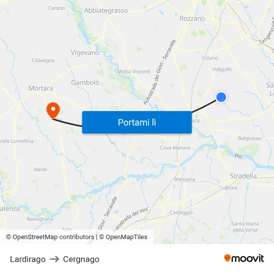 Lardirago to Cergnago map