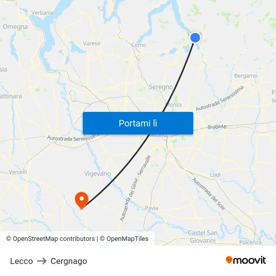 Lecco to Cergnago map