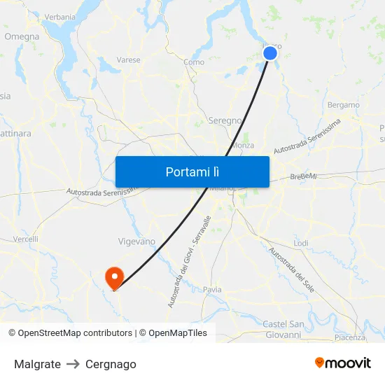 Malgrate to Cergnago map