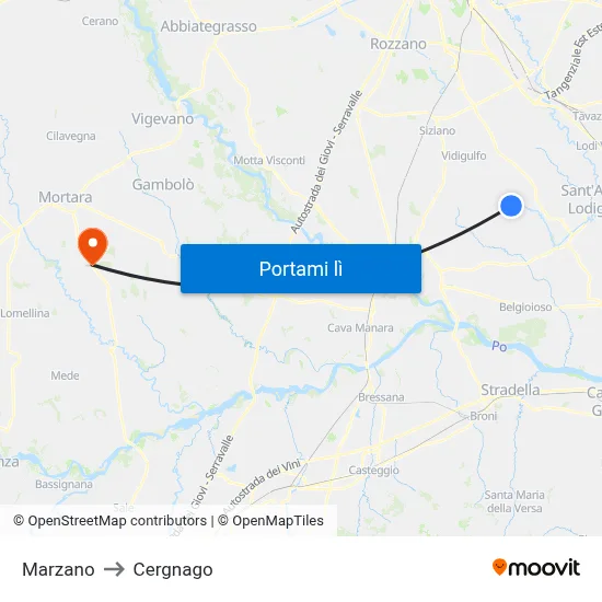 Marzano to Cergnago map