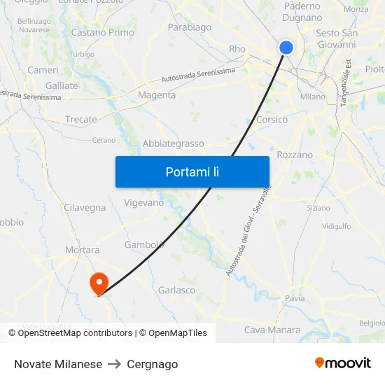 Novate Milanese to Cergnago map