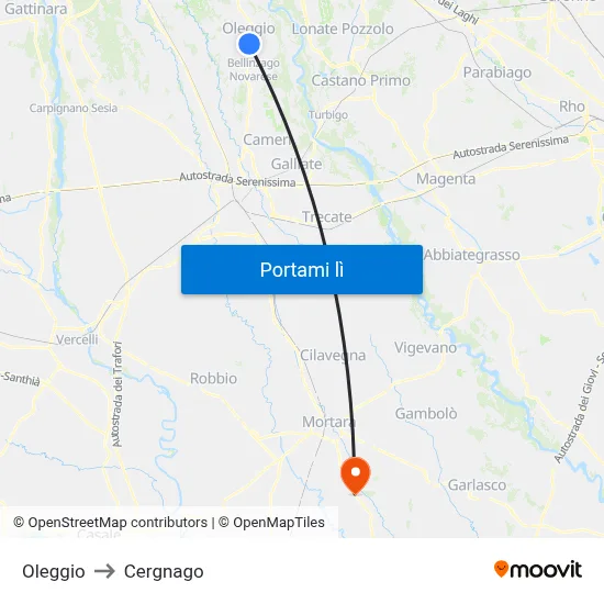 Oleggio to Cergnago map
