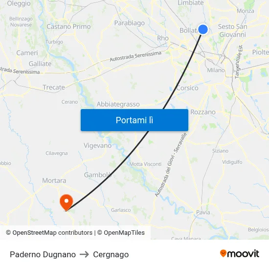 Paderno Dugnano to Cergnago map