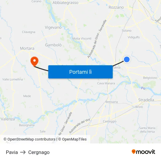 Pavia to Cergnago map