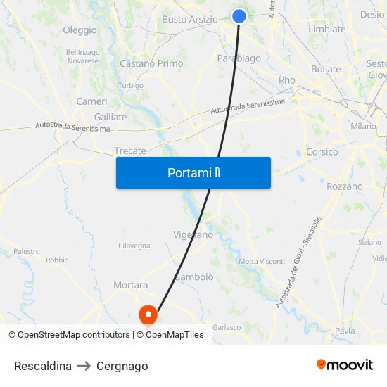 Rescaldina to Cergnago map