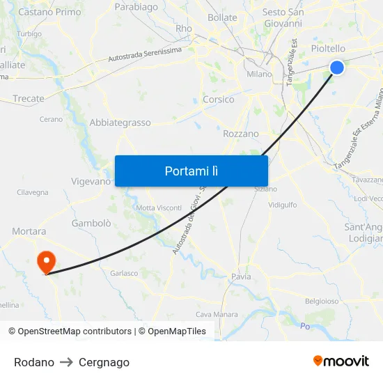 Rodano to Cergnago map